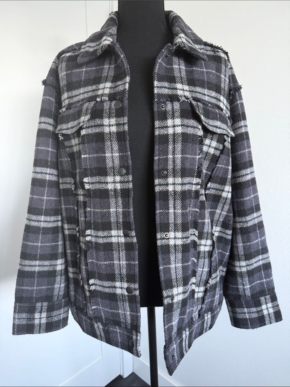 Treasure & Bond Black and Gray Plaid Button-Up Jacket